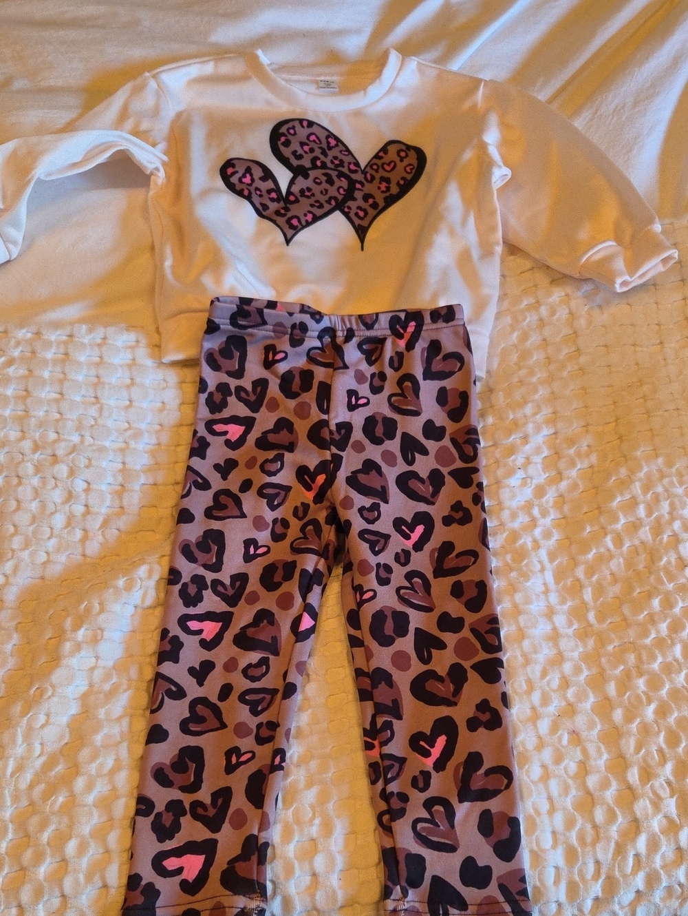 Girls Pink Leopard Heart Print Leggings - Unbranded